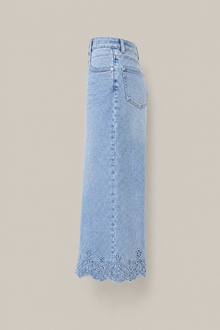 Load image into Gallery viewer, light-blue-wide-leg-denim-pants-scalloped-lace-hem — stone gray product side image
