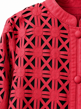 Load image into Gallery viewer, red geometric cutout tunic jacket - detail
