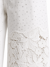 Load image into Gallery viewer, white lace applique wide leg jeans - detail
