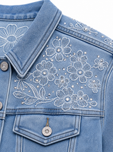 Load image into Gallery viewer, embellished light wash denim jacket pair 01 - detail
