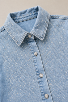 Load image into Gallery viewer, light-wash-denim-button-down-shirt — stone gray product detail image
