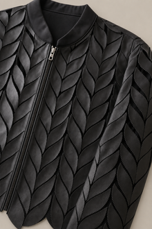 Load image into Gallery viewer, black-laser-cut-jacket — stone gray product detail image

