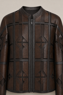 Load image into Gallery viewer, brown-laser-cut-jacket-02 — stone gray product detail image
