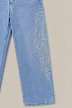 Load image into Gallery viewer, light-blue-wide-leg-embroidered-denim-pants — stone gray product detail image
