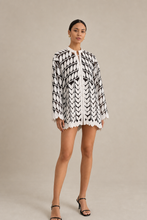 Load image into Gallery viewer, black-white-leaf-pattern-jacket — stone gray editorial model front image
