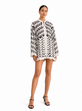 Load image into Gallery viewer, black white leaf pattern jacket - editorial-model-front
