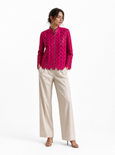Load image into Gallery viewer, red laser cut jacket - editorial-model-front
