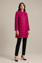 Load image into Gallery viewer, Fuchsia Laser-Cut Jacket — stone gray editorial model three-quarter image
