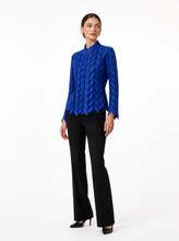 Load image into Gallery viewer, blue laser cut jacket - editorial-model-three-quarter
