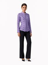 Load image into Gallery viewer, purple laser cut jacket - editorial-model-three-quarter
