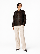 Load image into Gallery viewer, brown laser cut jacket 02 - editorial-model-three-quarter
