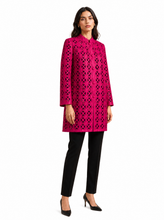 Load image into Gallery viewer, dark red laser cut jacket - editorial-model-three-quarter
