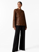 Load image into Gallery viewer, brown laser cut jacket - editorial-model-three-quarter
