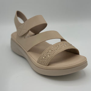 Wedge Sandal with Crystal Embellished Strap (Black/Tan)