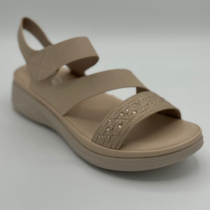 Wedge Sandal with Crystal Embellished Strap (Black/Tan)