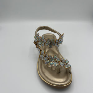 Blooming Crystal T-Strap Sandal with Elastic Comfort Band