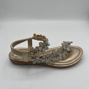 Blooming Crystal T-Strap Sandal with Elastic Comfort Band