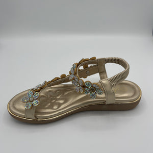 Blooming Crystal T-Strap Sandal with Elastic Comfort Band