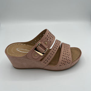 Breathable Laser-Cut Three-Strap Wedge Sandal