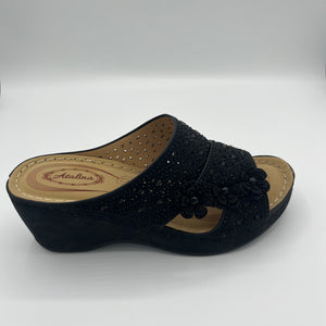 Crystal Embellished and Perforated Wedge with Floral Accents