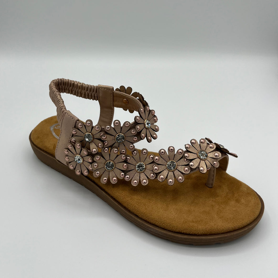 Blossom Daisy T-Strap Sandal with Crystal Embellishments