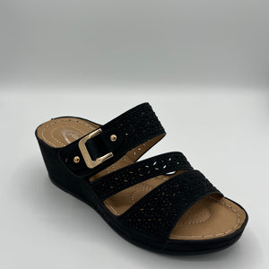 Breathable Laser-Cut Three-Strap Wedge Sandal