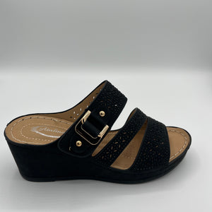 Breathable Laser-Cut Three-Strap Wedge Sandal