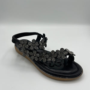 Blooming Crystal T-Strap Sandal with Elastic Comfort Band