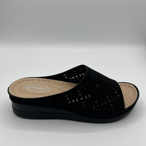 Geometric Cutout Comfort Slide with Rhinestone Detail