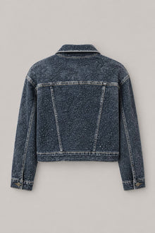 Load image into Gallery viewer, Paisley Rhinestone Denim Jacket in Blue — Back product view
