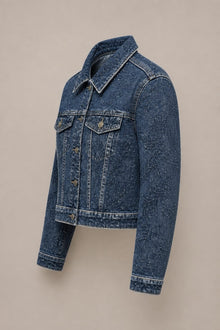 Load image into Gallery viewer, Paisley Rhinestone Denim Jacket in Blue — Side product view

