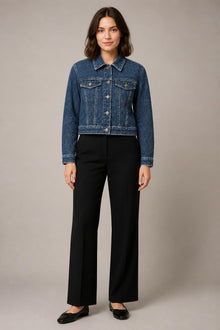 Load image into Gallery viewer, Paisley Rhinestone Denim Jacket in Blue — AI-assisted styling, front view
