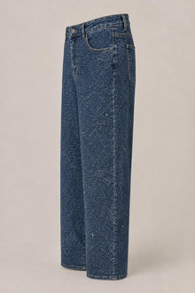 Load image into Gallery viewer, Paisley Rhinestone Jeans in Blue — Side product view
