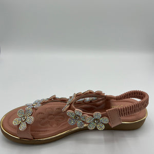 Blooming Crystal T-Strap Sandal with Elastic Comfort Band