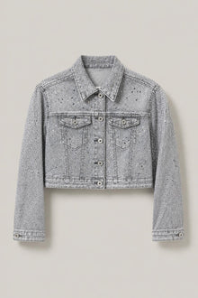 Load image into Gallery viewer, Rhinestone Denim Jacket in Light Gray — Front product view
