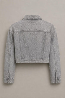 Load image into Gallery viewer, Rhinestone Denim Jacket in Light Gray — Back product view
