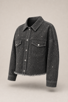 Load image into Gallery viewer, black-studded-denim-jacket — slot 03 normalized product three-quarter front v5
