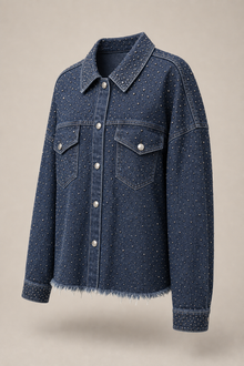 Load image into Gallery viewer, dark-indigo-studded-denim-jacket — slot 03 normalized product three-quarter front v5
