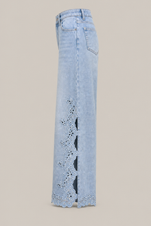 Load image into Gallery viewer, light-wash-eyelet-floral-cutout-wide-leg-jeans — stone gray product side image
