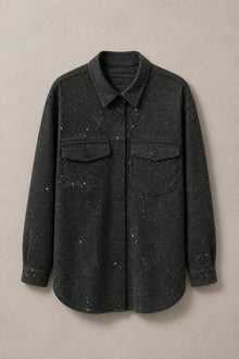 Load image into Gallery viewer, Rhinestone Shirt Jacket in Black — Front product view
