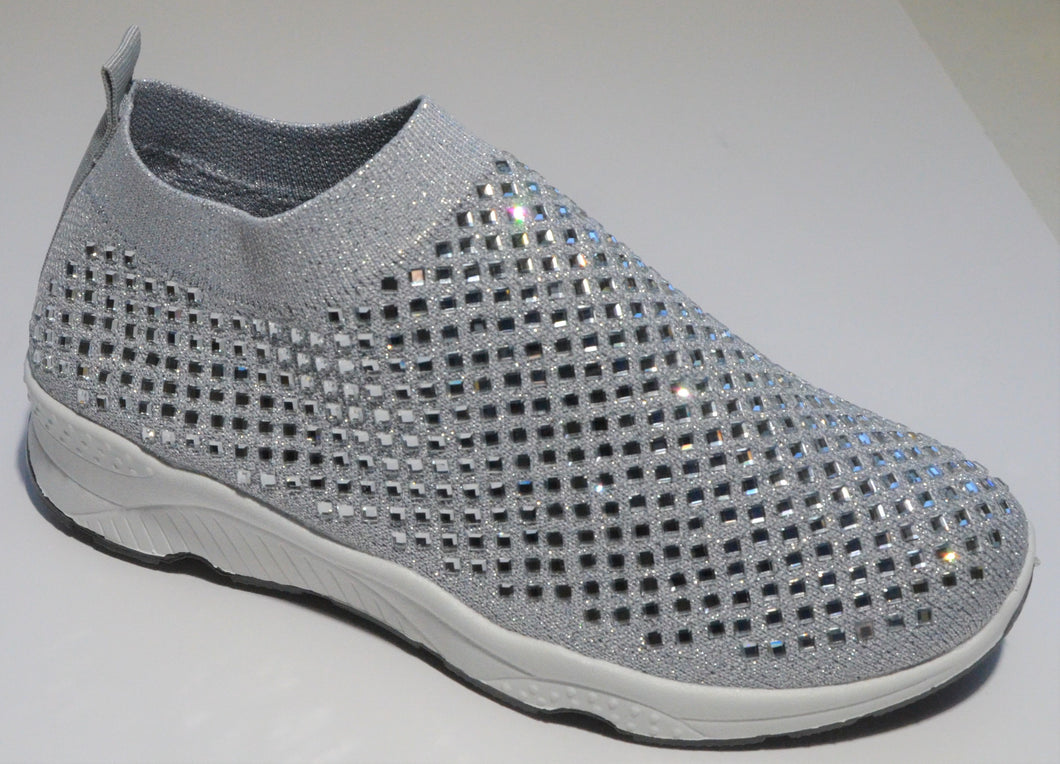 Grey Crystal-Embellished Slip-On Sneakers