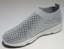 Load image into Gallery viewer, Grey Crystal-Embellished Slip-On Sneakers
