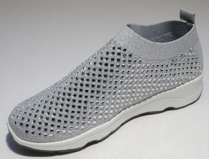 Grey Crystal-Embellished Slip-On Sneakers