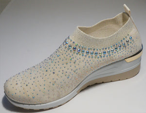 Cream Crystal-Embellished Slip-On Sneakers