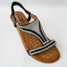 Load image into Gallery viewer, Black Comfortable Padded Crystal Embellished Open-Toe Sandals with Slingback Strap
