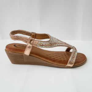 Champagne/rose gold Comfortable Padded Crystal Embellished Open-Toe Sandals with Slingback Strap 
