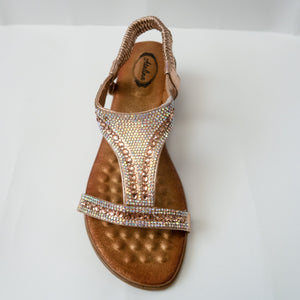 Champagne/rose gold Comfortable Padded Crystal Embellished Open-Toe Sandals with Slingback Strap 