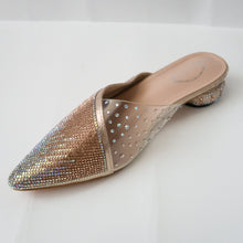 Load image into Gallery viewer, iridescent crystal cascading pointed-toe kitten-heel mule in champagne
