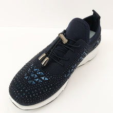 Load image into Gallery viewer, Crystal Embellished Lace-up Sneakers (BLACK/BLUE)
