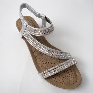 Strappy Crystal Slingback Open-Toe Sandals (BLACK/SILVER/ROSE GOLD)